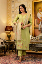 Sonakshi Women's Pista Viscose Shimmer Embroidered Kurta Set with Dupatta - Distacart