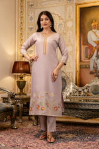 Sonakshi Women's Lavender Viscose Shimmer Embroidered Kurta Set with Dupatta - Distacart