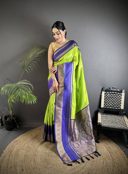 Sonakshi Women's Parrot Premium Soft Silk Zari Woven Traditional Saree with Blouse