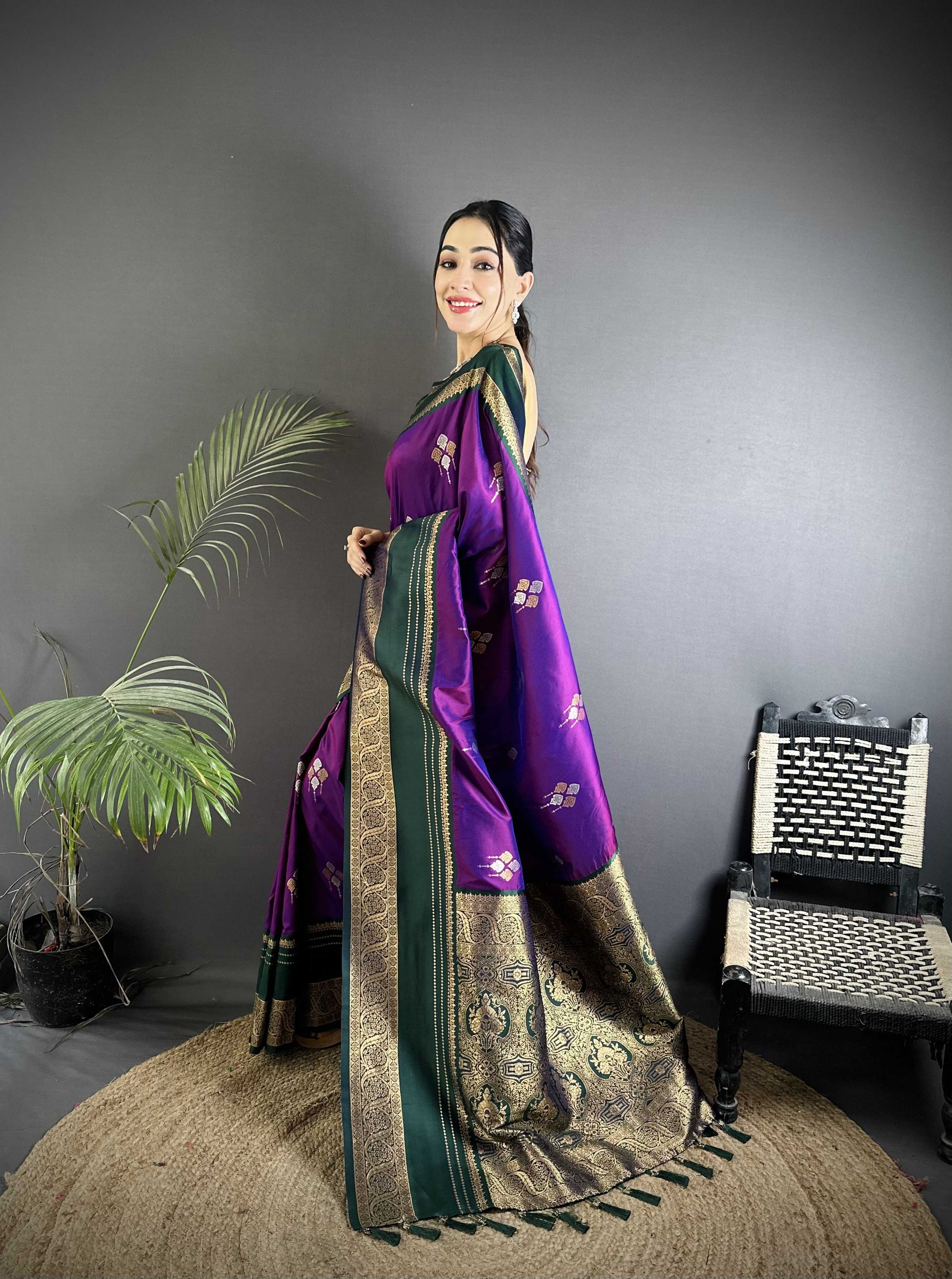 Sonakshi Women'S Purple Premium Soft Silk Zari Woven Traditional Saree With Blouse - Distacart