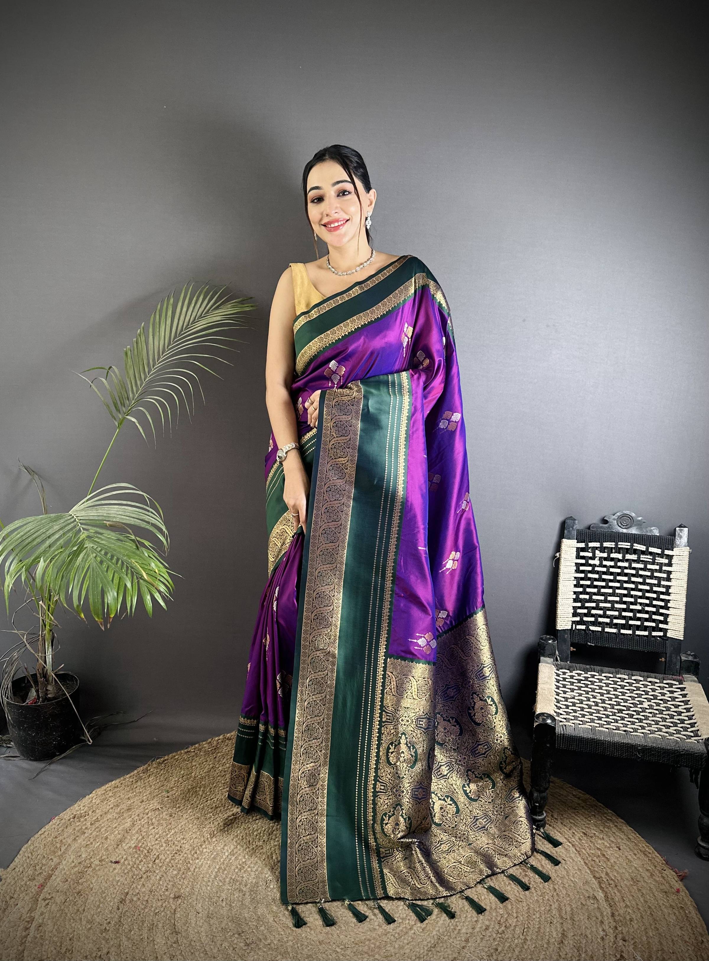 Sonakshi Women'S Purple Premium Soft Silk Zari Woven Traditional Saree With Blouse - Distacart