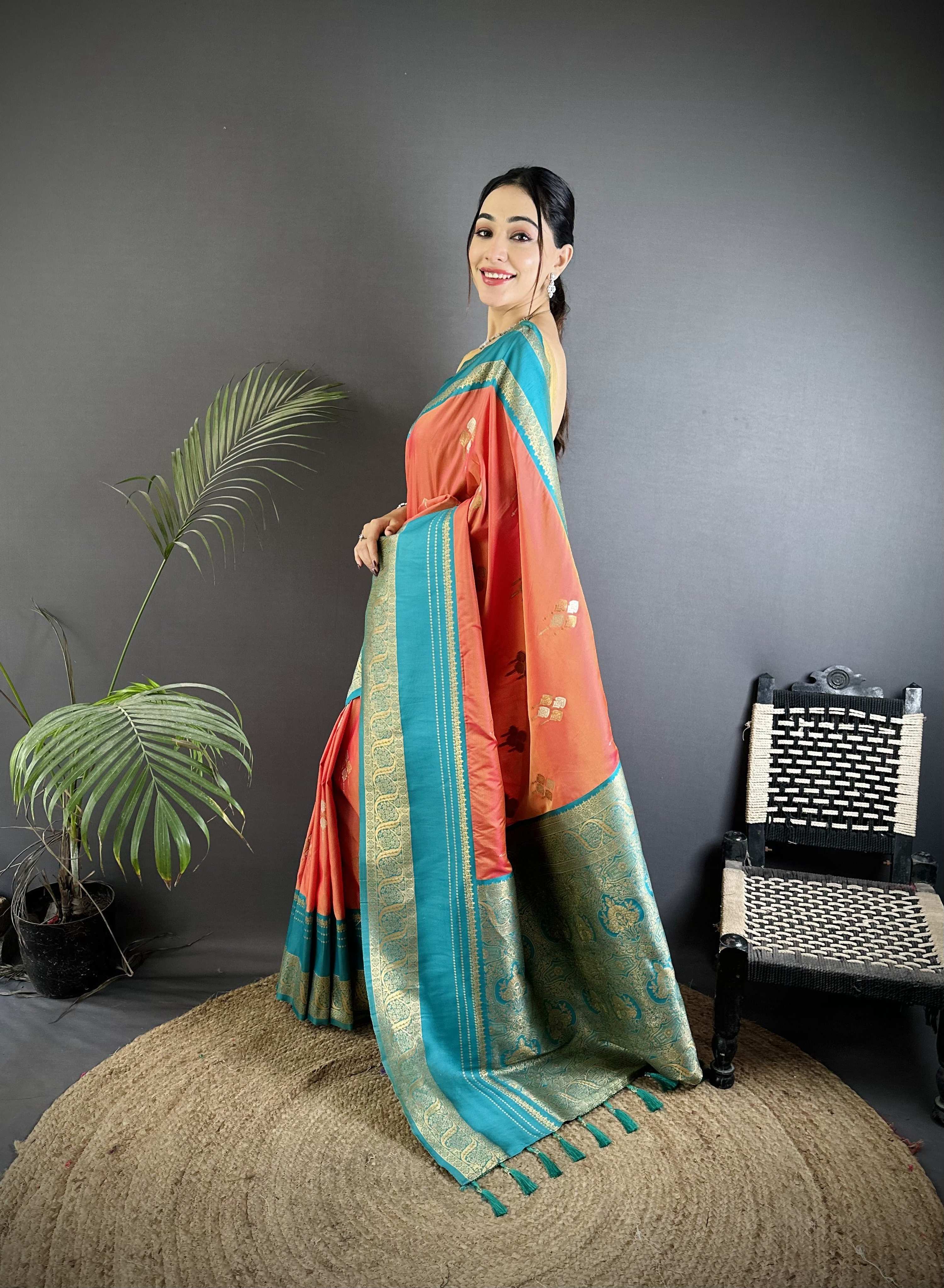 Sonakshi Women'S Peach Premium Soft Silk Zari Woven Traditional Saree With Blouse - Distacart