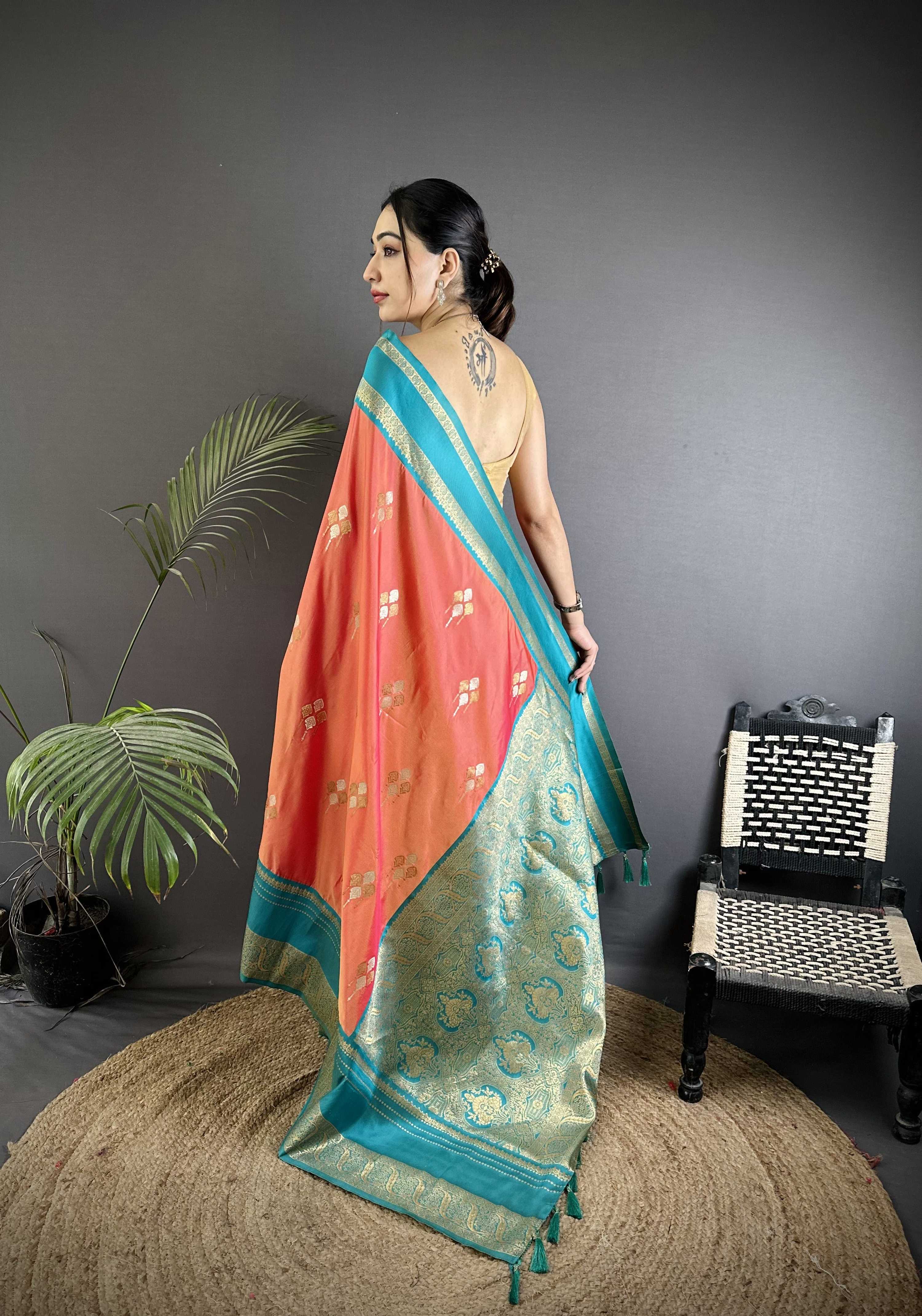 Sonakshi Women'S Peach Premium Soft Silk Zari Woven Traditional Saree With Blouse - Distacart