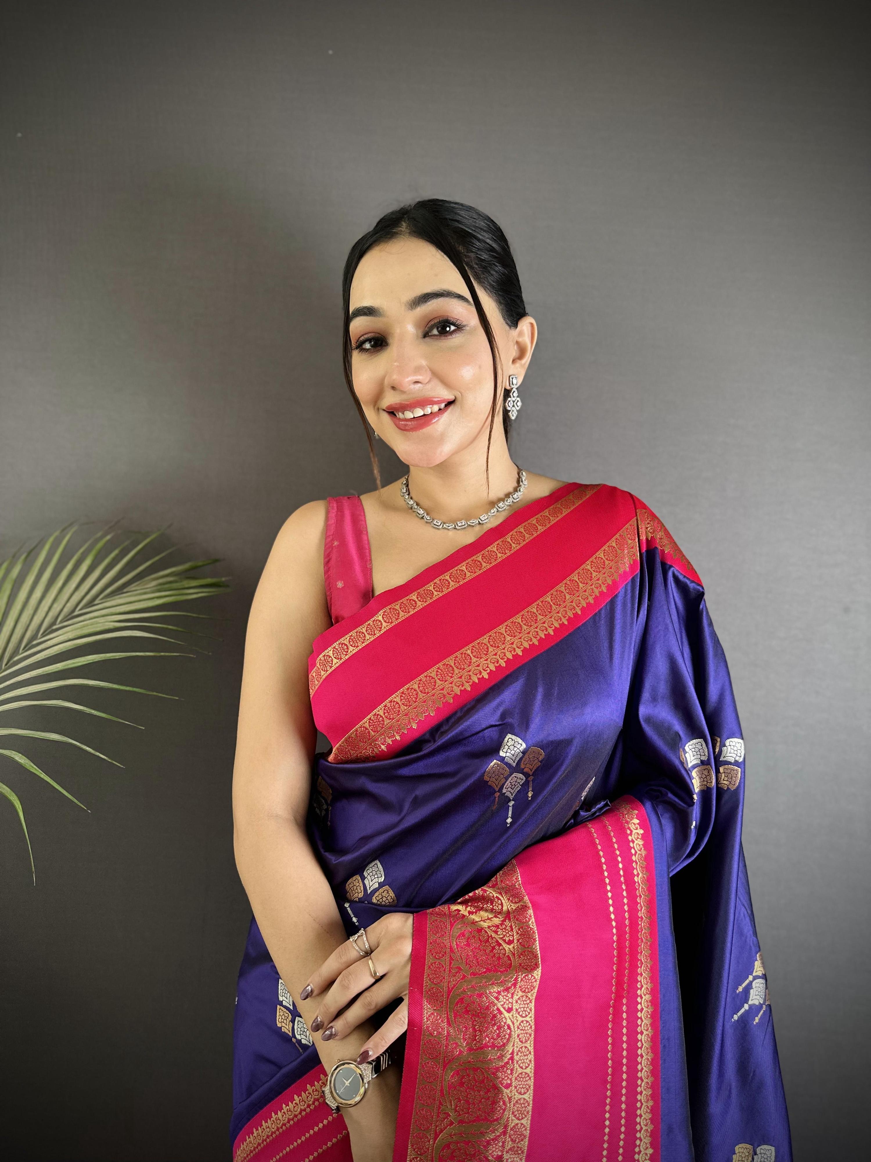Sonakshi Women'S Blue Premium Soft Silk Zari Woven Traditional Saree With Blouse - Distacart