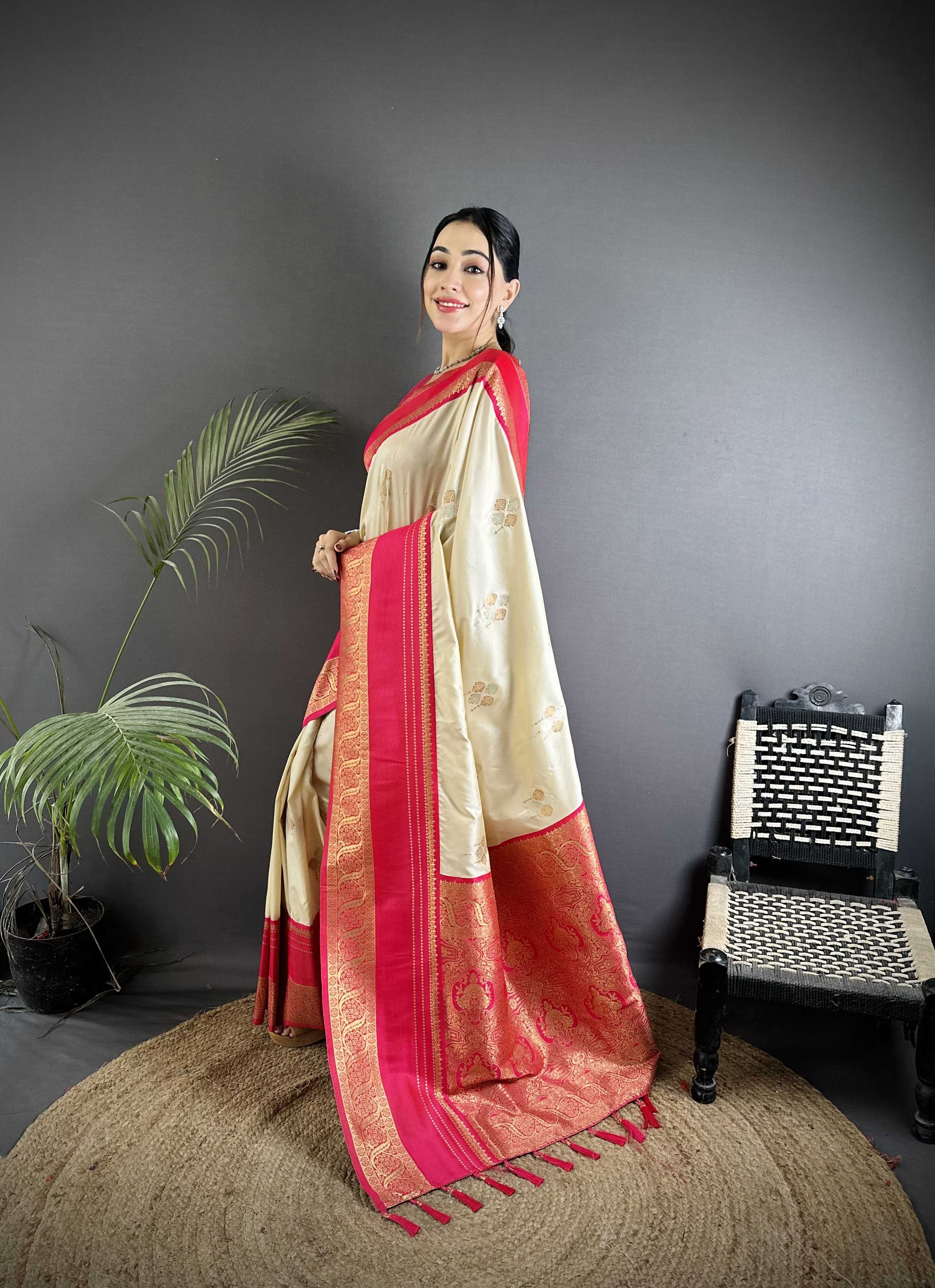 Sonakshi Women'S Offwhite Premium Soft Silk Zari Woven Traditional Saree With Blouse - Distacart