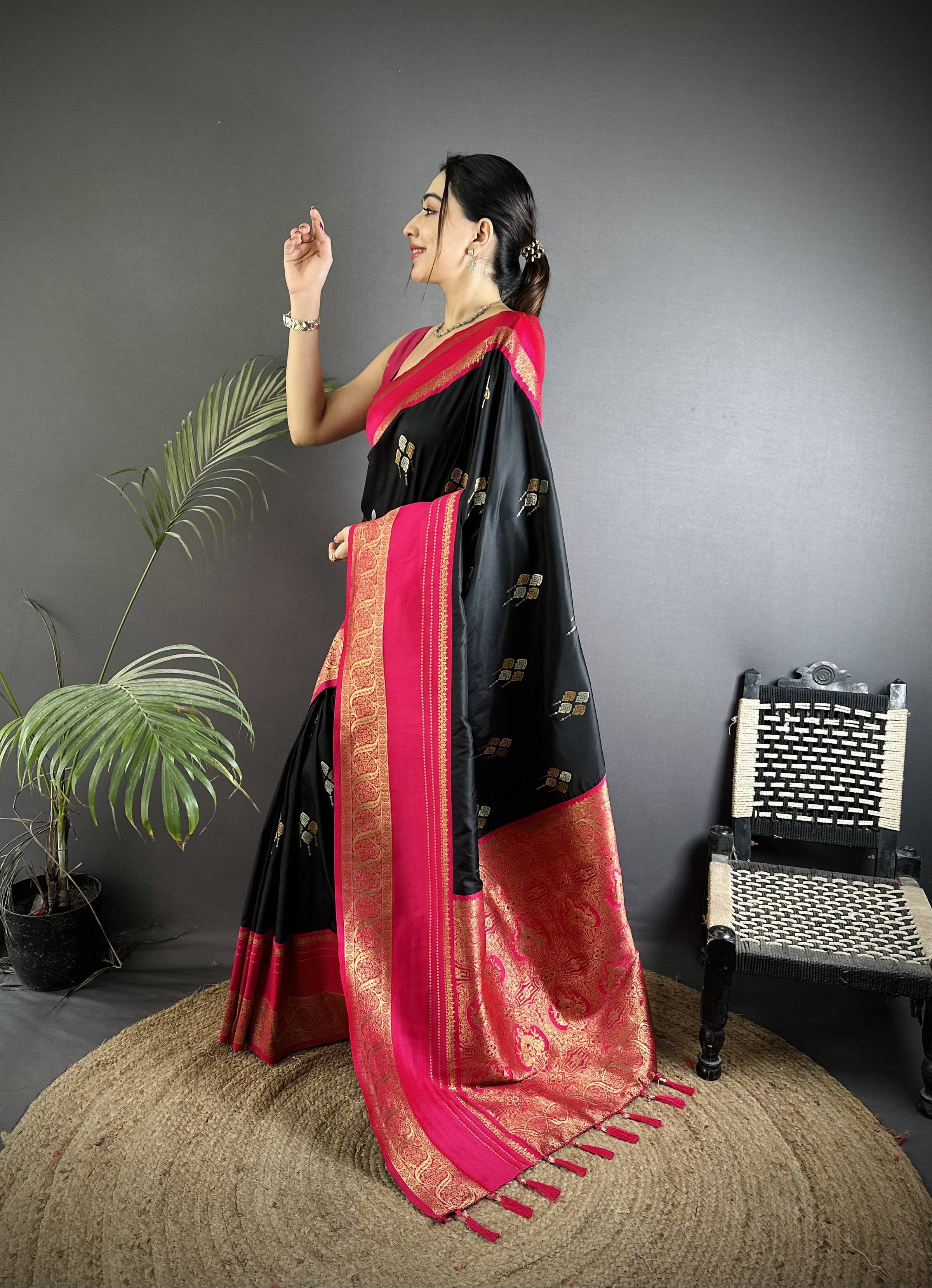 Sonakshi Women'S Black Premium Soft Silk Zari Woven Traditional Saree With Blouse - Distacart