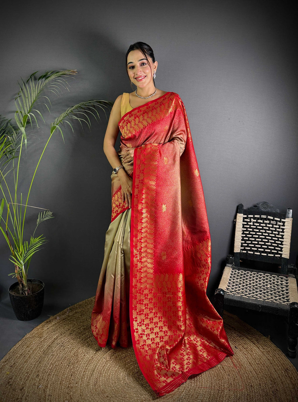 Sonakshi Women'S Biscuit Ikkat Silk Zari Woven Traditional Saree With Blouse - Distacart