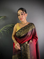Sonakshi Women'S Red Ikkat Silk Zari Woven Traditional Saree With Blouse - Distacart