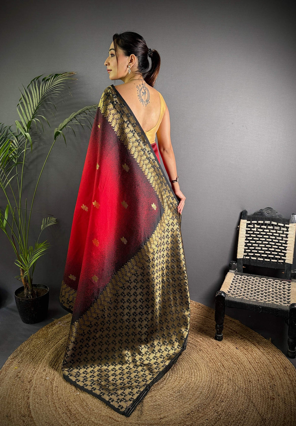 Sonakshi Women'S Red Ikkat Silk Zari Woven Traditional Saree With Blouse - Distacart