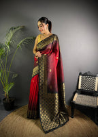Sonakshi Women'S Red Ikkat Silk Zari Woven Traditional Saree With Blouse - Distacart