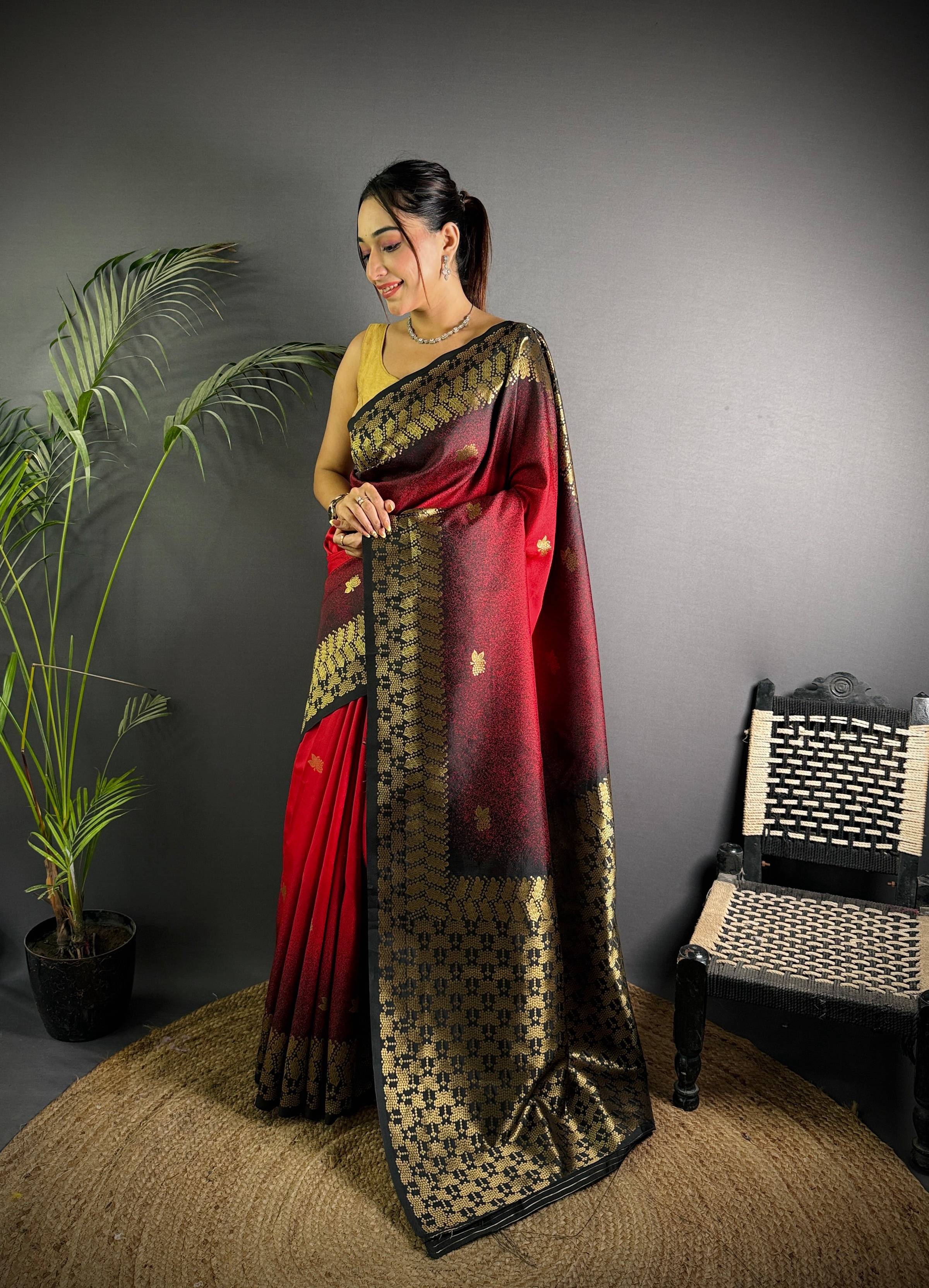Sonakshi Women'S Red Ikkat Silk Zari Woven Traditional Saree With Blouse - Distacart
