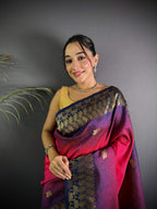 Sonakshi Women'S Pink Ikkat Silk Zari Woven Traditional Saree With Blouse - Distacart