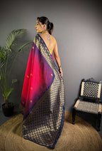 Sonakshi Women'S Pink Ikkat Silk Zari Woven Traditional Saree With Blouse - Distacart