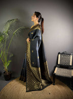 Sonakshi Women'S Grey Ikkat Silk Zari Woven Traditional Saree With Blouse - Distacart