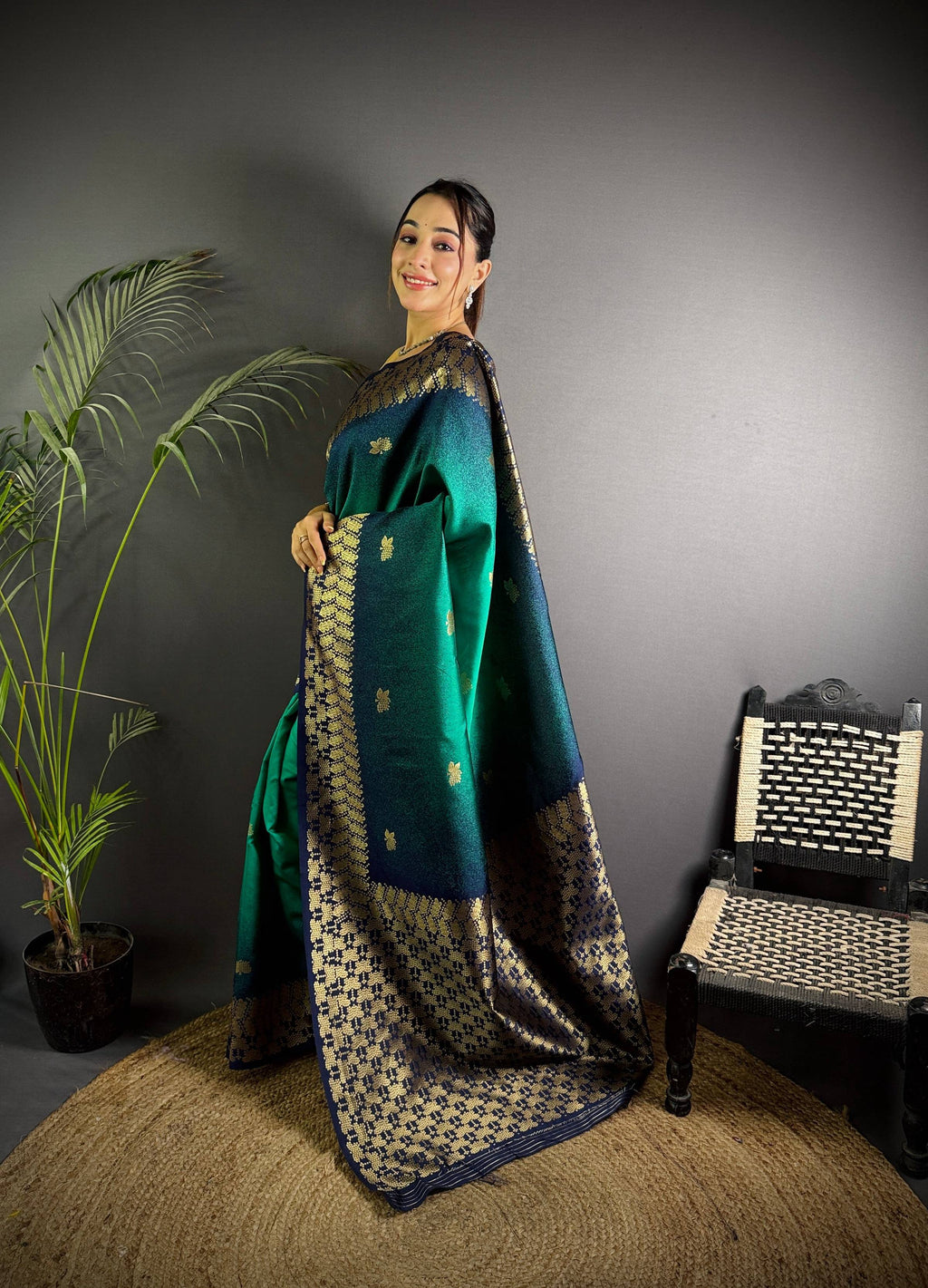 Sonakshi Women'S Teal Ikkat Silk Zari Woven Traditional Saree With Blouse - Distacart