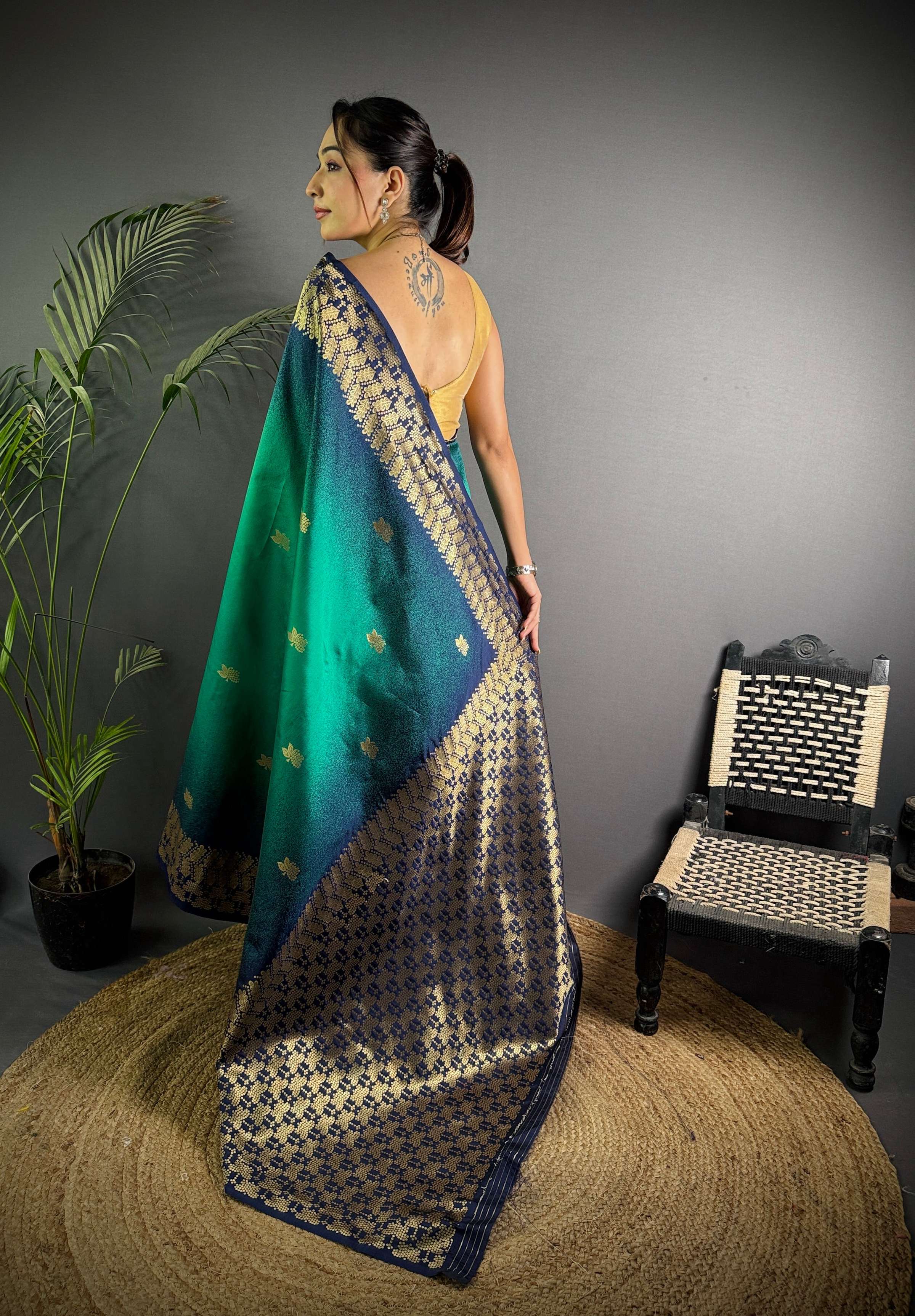 Sonakshi Women'S Teal Ikkat Silk Zari Woven Traditional Saree With Blouse - Distacart