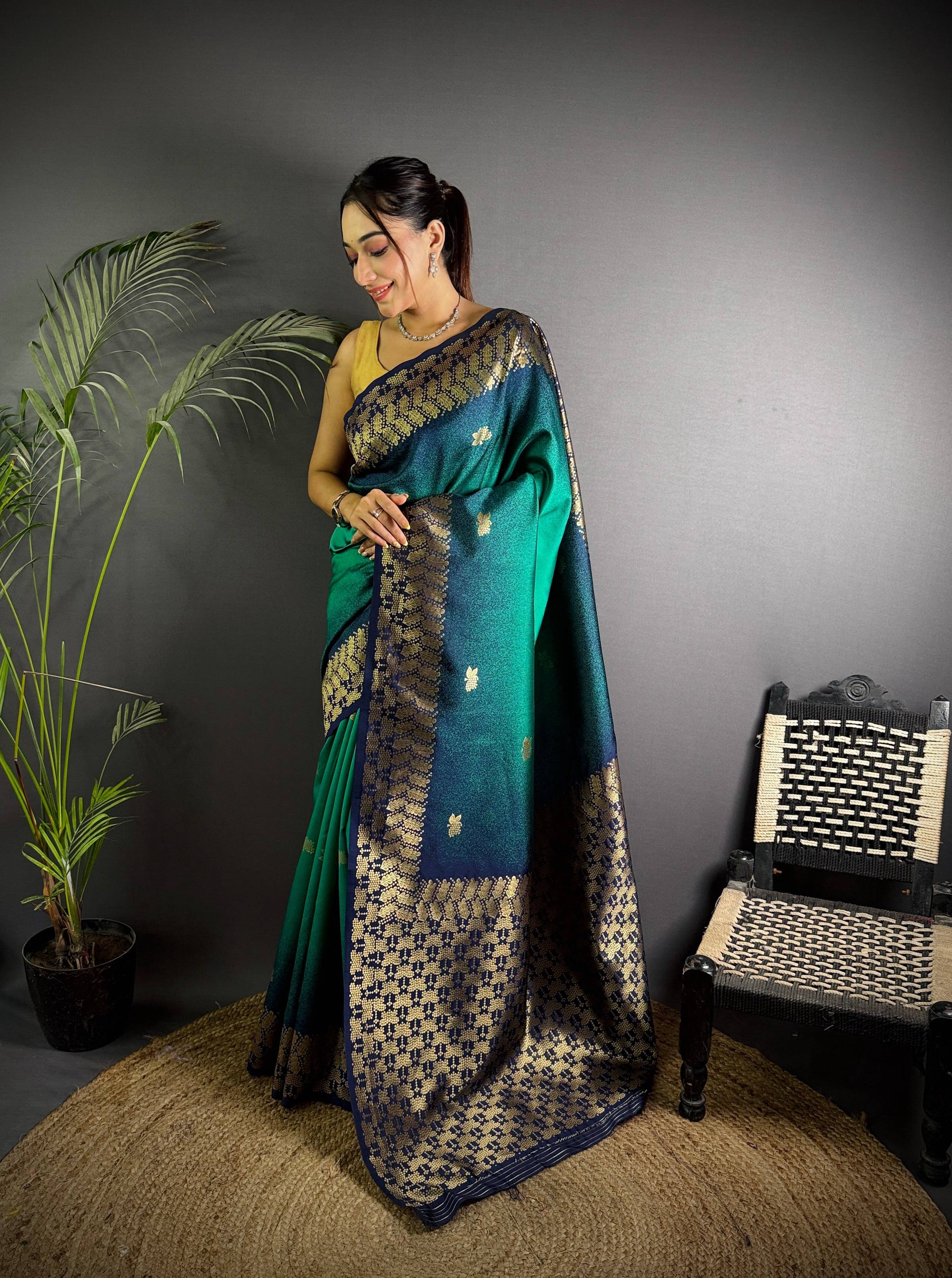 Sonakshi Women'S Teal Ikkat Silk Zari Woven Traditional Saree With Blouse - Distacart