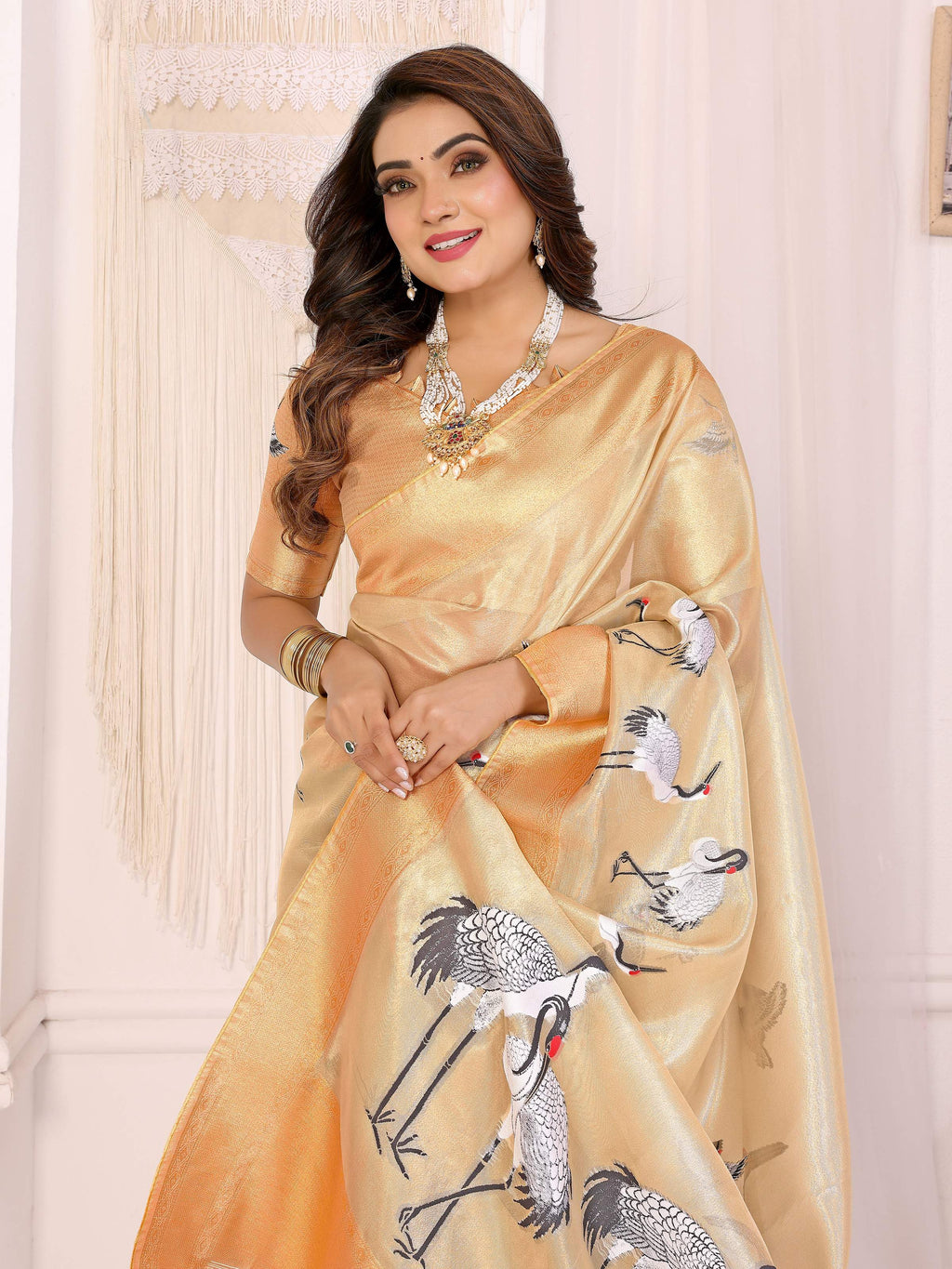 Sonakshi Women'S Chandan Premium Tissue Silk Copper-Gold Border Traditional Saree With Blouse - Distacart
