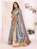 Sonakshi Women'S Grey Premium Tissue Silk Copper-Gold Border Traditional Saree With Blouse - Distacart