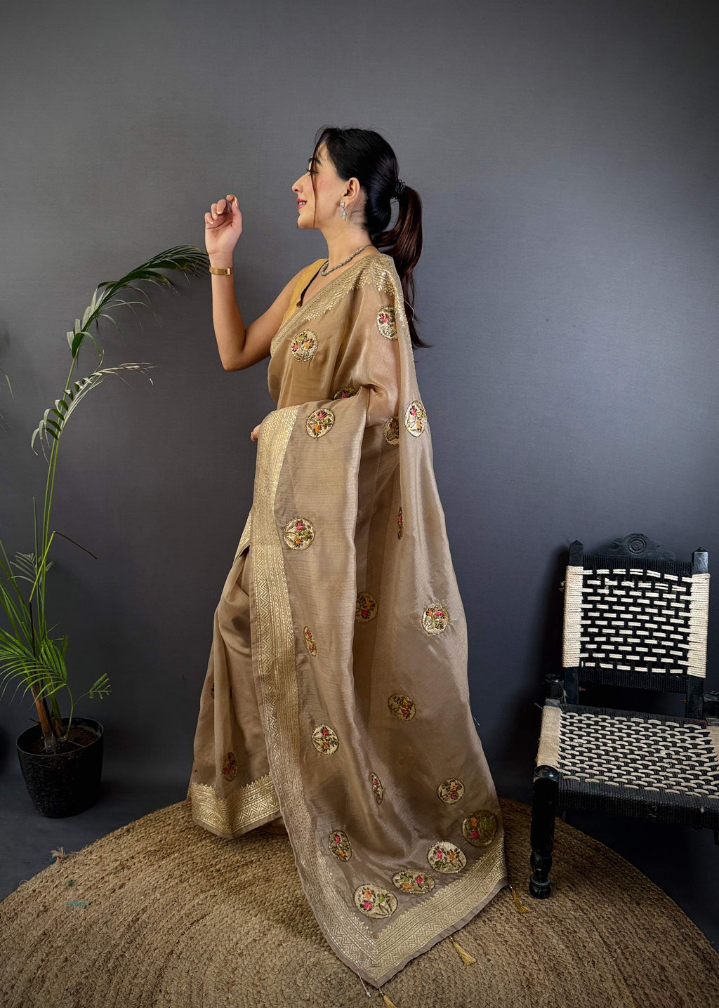 Sonakshi Women'S Chiku Pure Organza Silk With Attractive Embroidery Work Traditional Saree With Blouse - Distacart