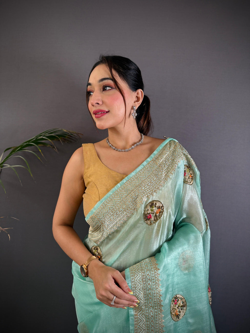 Sonakshi Women'S Sky Pure Organza Silk With Attractive Embroidery Work Traditional Saree With Blouse - Distacart