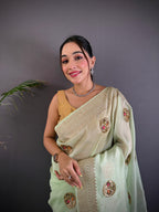 Sonakshi Women'S Pista Pure Organza Silk With Attractive Embroidery Work Traditional Saree With Blouse - Distacart