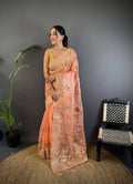 Sonakshi Women'S Peach Pure Organza Silk With Attractive Embroidery Work Traditional Saree With Blouse - Distacart