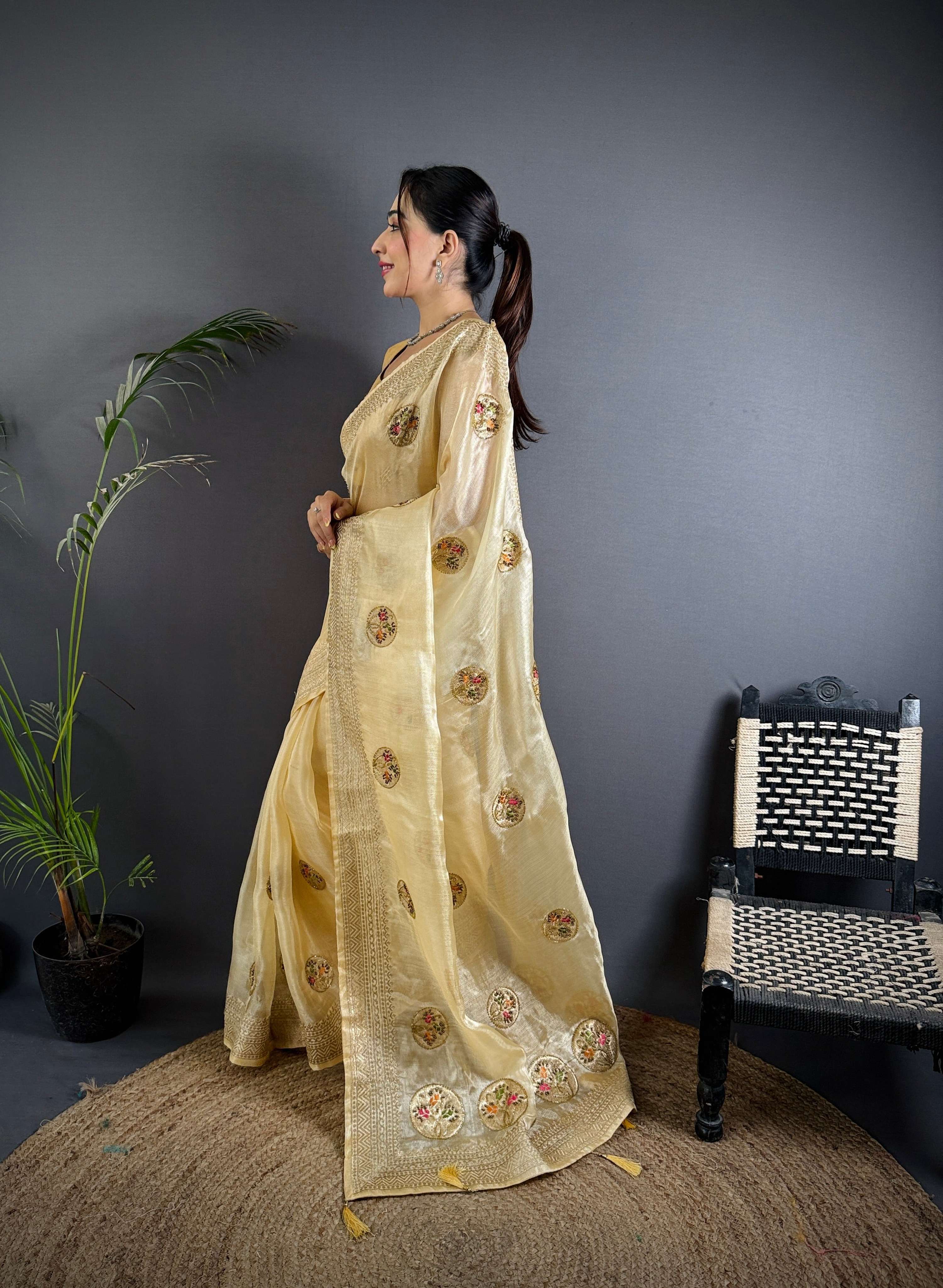 Sonakshi Women'S Chandan Pure Organza Silk With Attractive Embroidery Work Traditional Saree With Blouse - Distacart