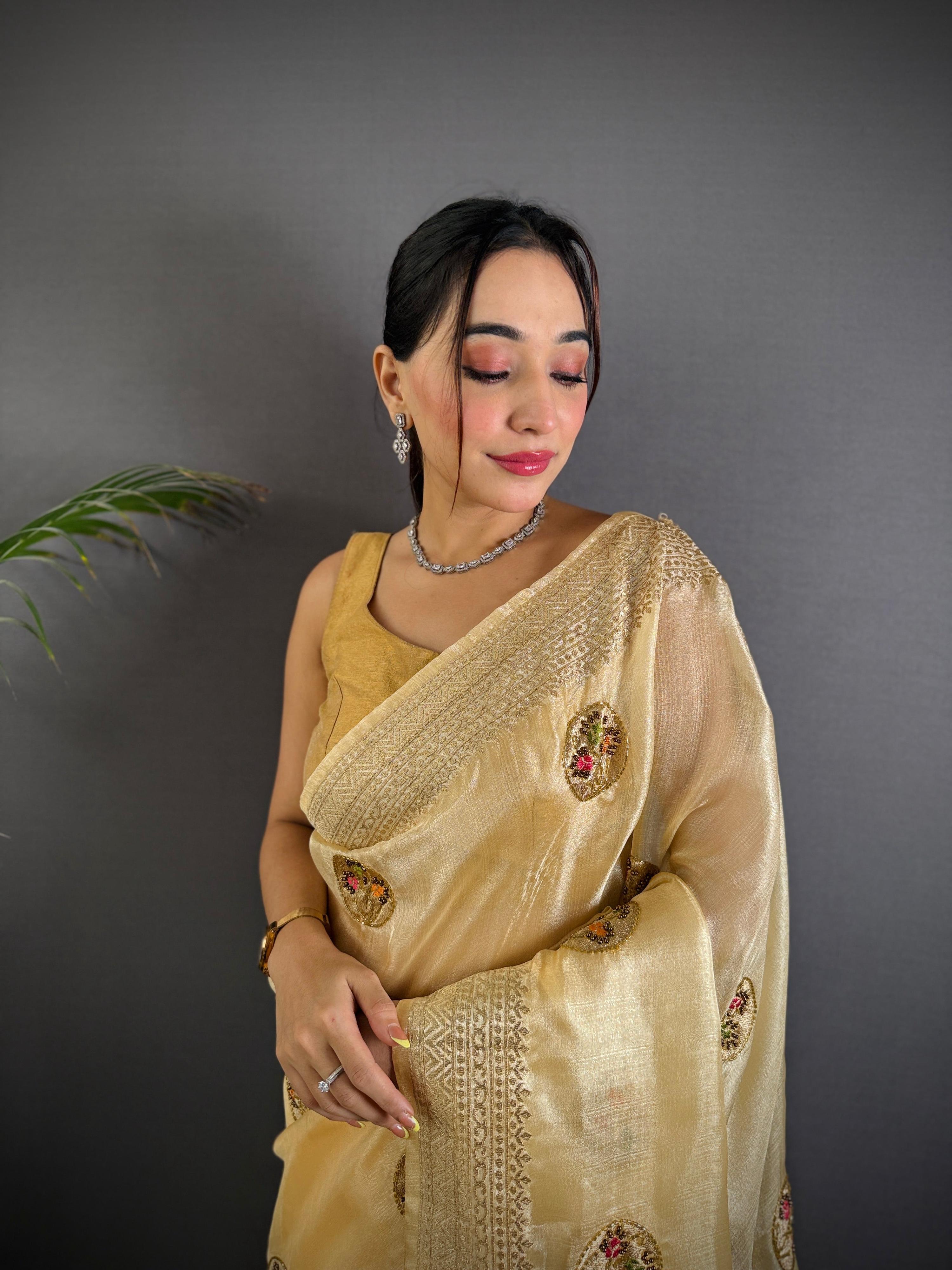Sonakshi Women'S Chandan Pure Organza Silk With Attractive Embroidery Work Traditional Saree With Blouse - Distacart