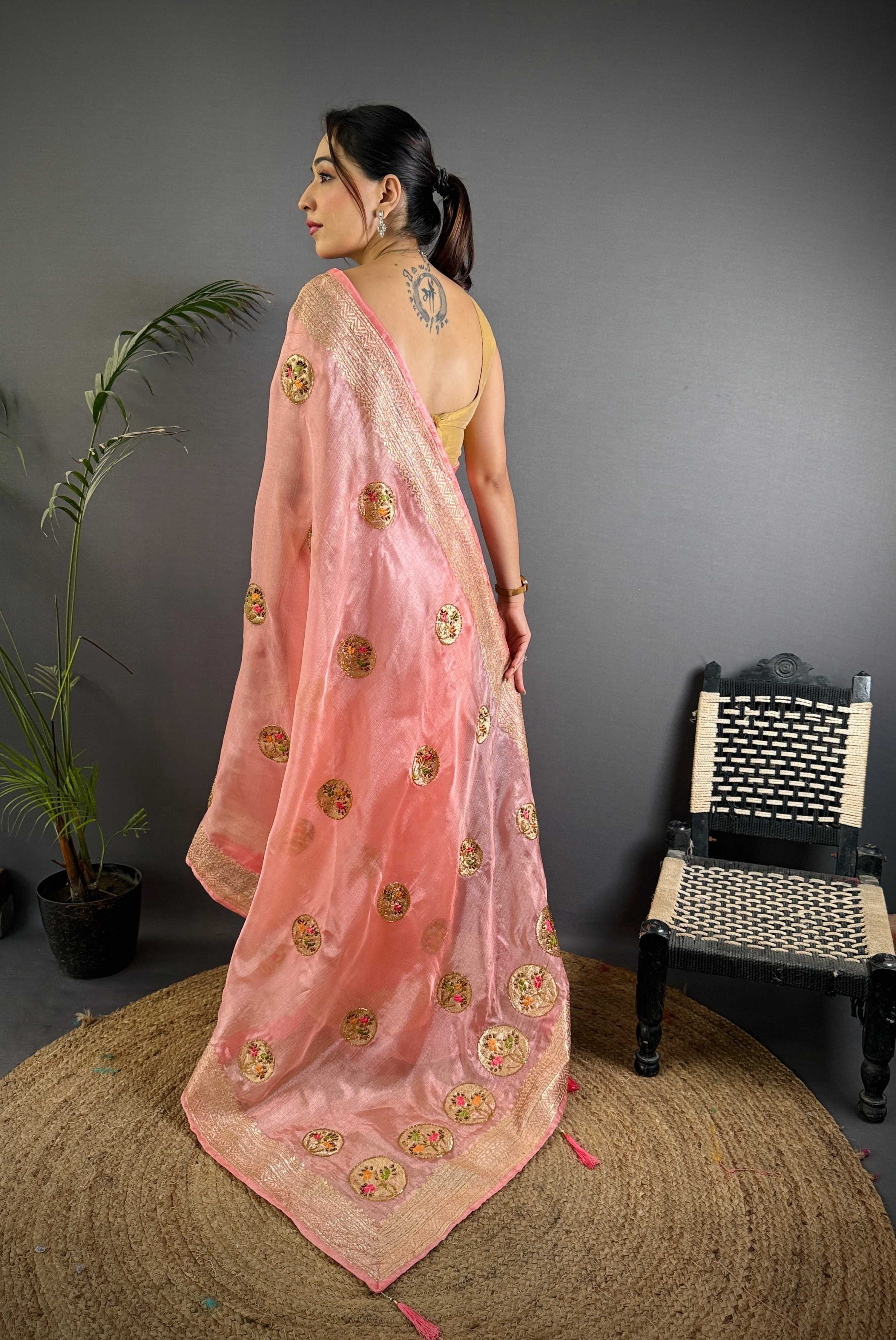 Sonakshi Women'S Gajri Pure Organza Silk With Attractive Embroidery Work Traditional Saree With Blouse - Distacart