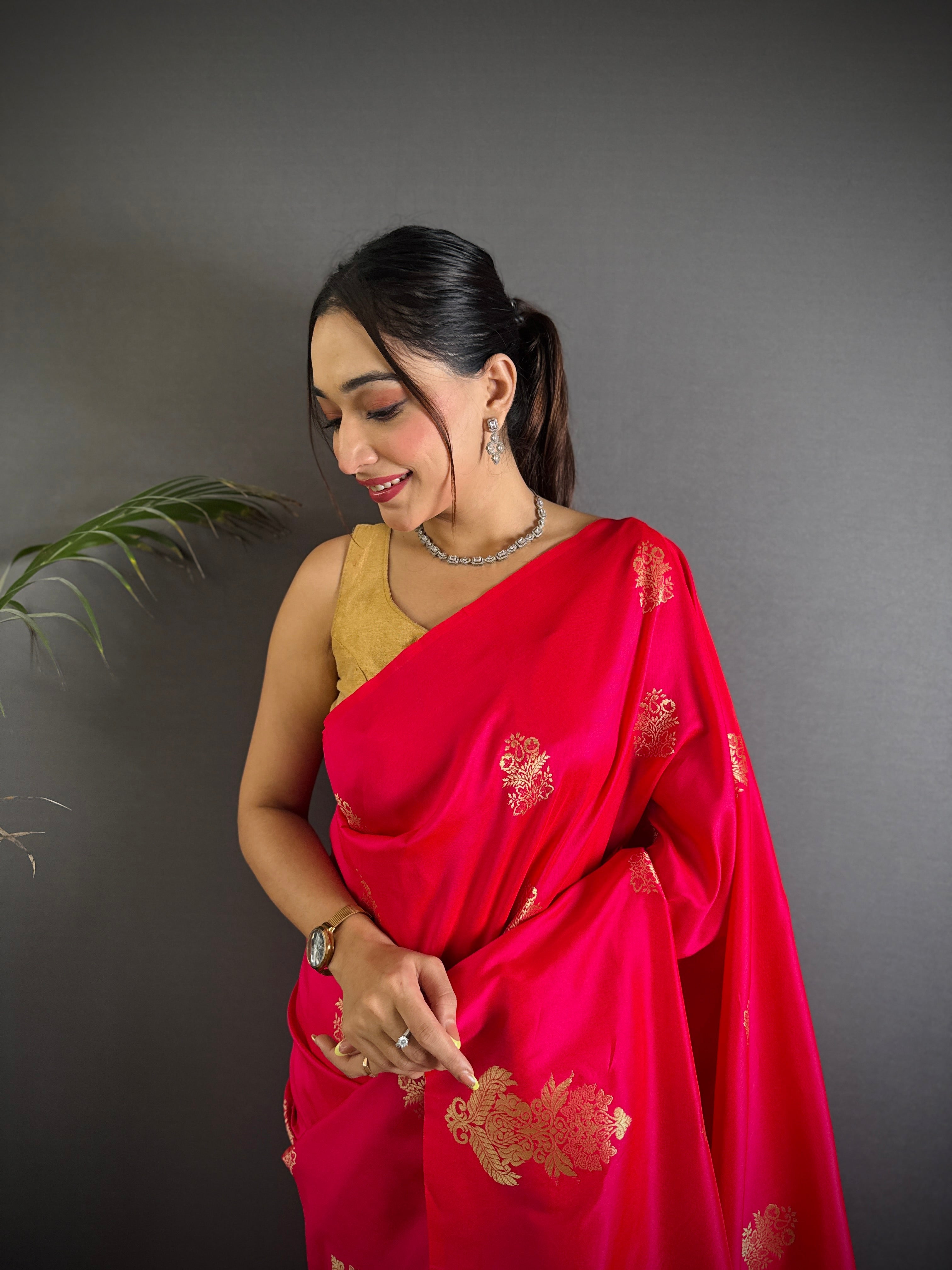 Sonakshi Women'S Ranipink Pure Lichi Silk With Weaving Zari Traditional Saree With Blouse - Distacart