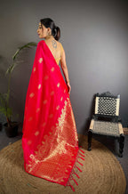 Sonakshi Women'S Ranipink Pure Lichi Silk With Weaving Zari Traditional Saree With Blouse - Distacart
