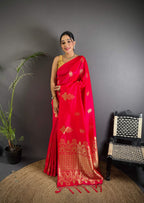 Sonakshi Women'S Ranipink Pure Lichi Silk With Weaving Zari Traditional Saree With Blouse - Distacart