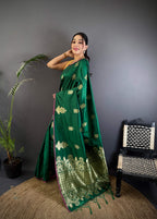 Sonakshi Women'S Ramagreen Pure Lichi Silk With Weaving Zari Traditional Saree With Blouse - Distacart