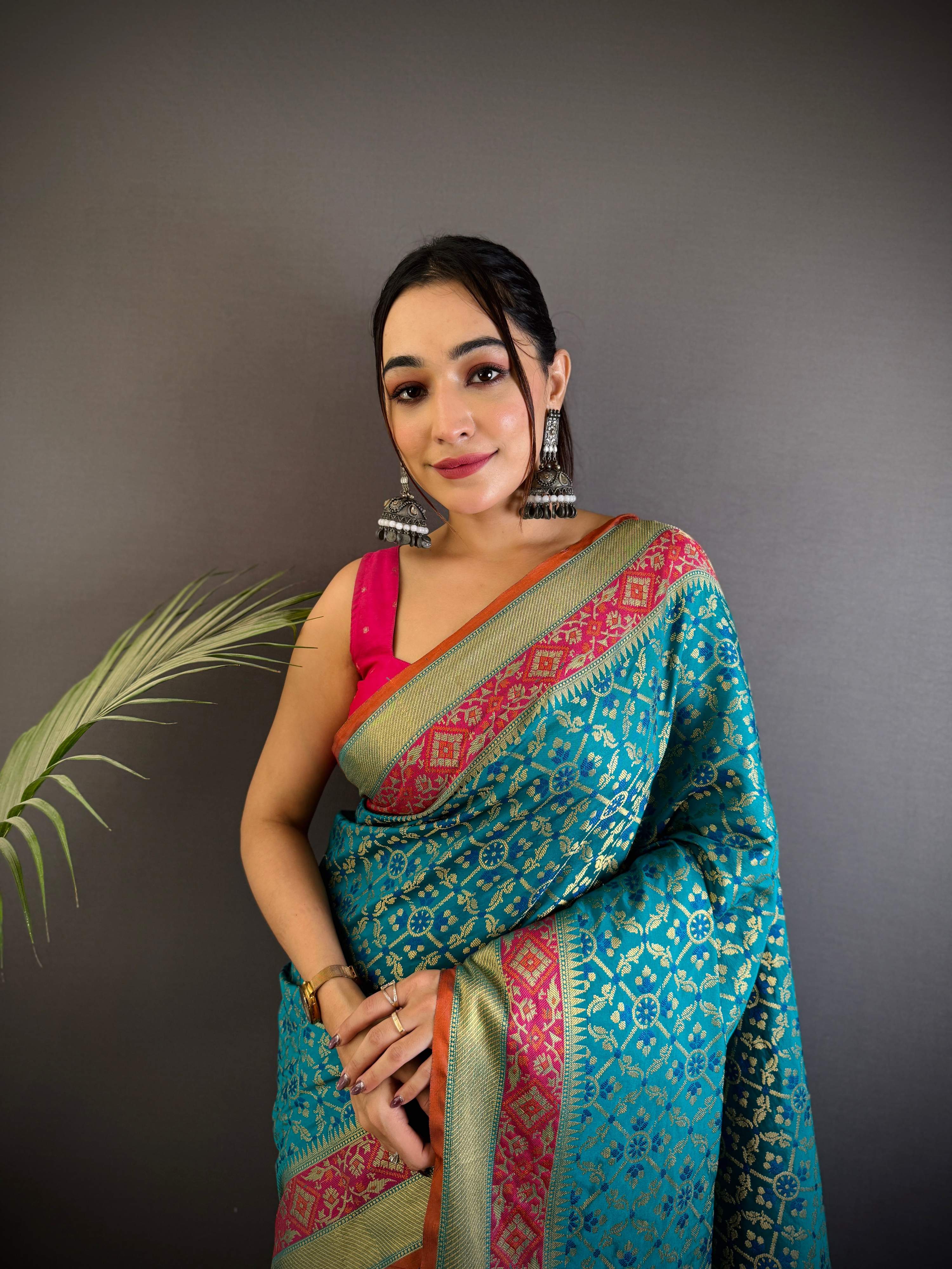 Sonakshi Women'S Teal Banarasi Soft Patola Silk With Meena & Zari Weaving Traditional Saree With Blouse - Distacart
