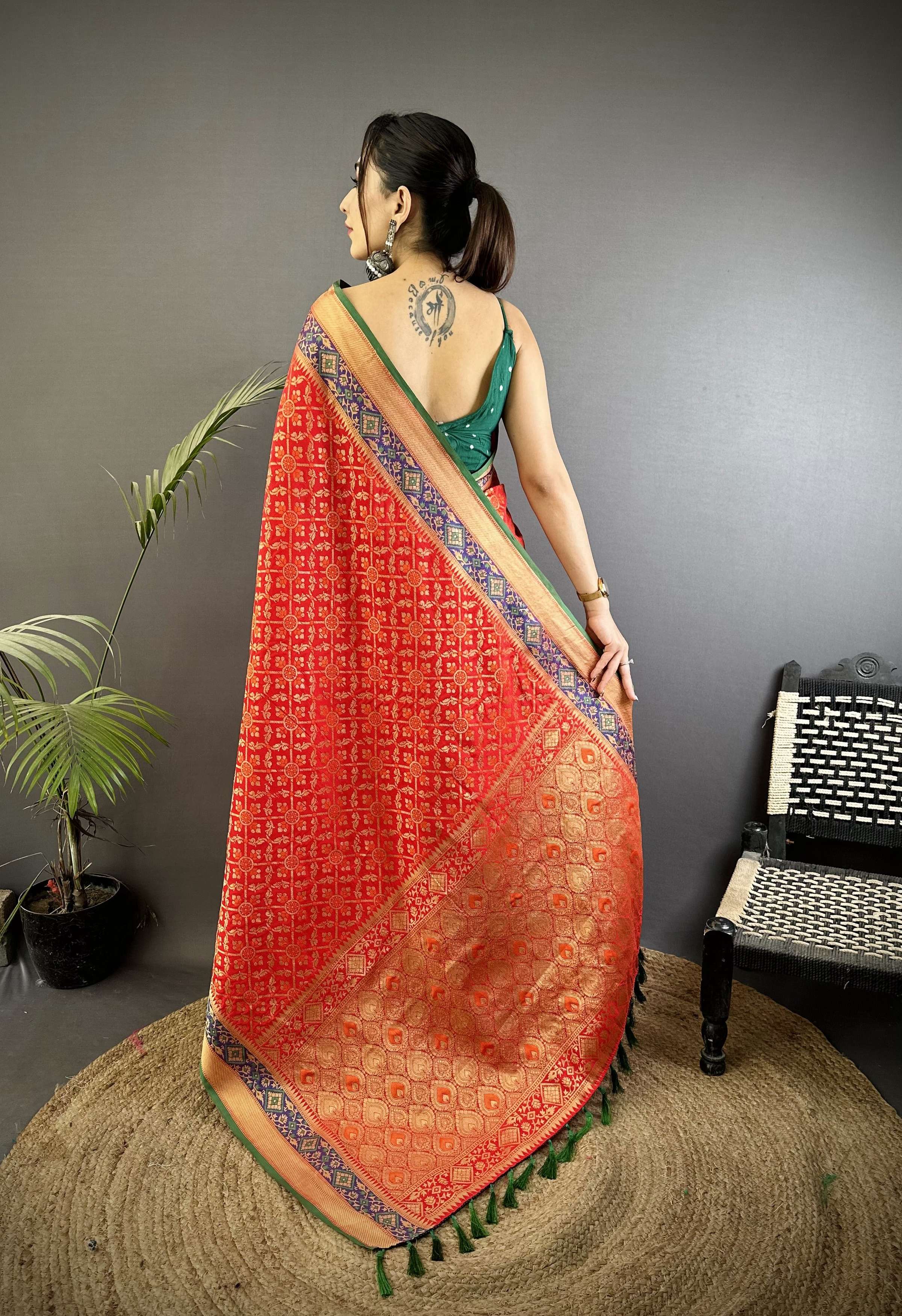 Sonakshi Women'S Red Banarasi Soft Patola Silk With Meena & Zari Weaving Traditional Saree With Blouse - Distacart