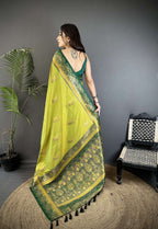Sonakshi Women'S Mehendi Pure Soft Banarasi Silk With Contrast Weaving Border And Pallu Traditional Saree With Blouse - Distacart
