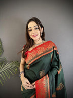 Sonakshi Women'S Black Pure Soft Banarasi Silk With Contrast Weaving Border And Pallu Traditional Saree With Blouse - Distacart