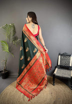 Sonakshi Women'S Black Pure Soft Banarasi Silk With Contrast Weaving Border And Pallu Traditional Saree With Blouse - Distacart