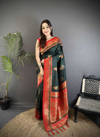 Sonakshi Women'S Black Pure Soft Banarasi Silk With Contrast Weaving Border And Pallu Traditional Saree With Blouse - Distacart