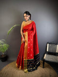 Sonakshi Women's Red Soft Cotton Silk Golden Zari Weaving Traditional Saree with Blouse - Distacart
