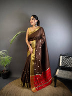 Sonakshi Women's Coffie Soft Cotton Silk Golden Zari Weaving Traditional Saree with Blouse - Distacart