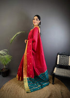 Sonakshi Women's Rani Pink Soft Cotton Silk Golden Zari Weaving Traditional Saree with Blouse - Distacart