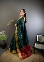 Sonakshi Women's Ramagreen Soft Cotton Silk Golden Zari Weaving Traditional Saree with Blouse - Distacart