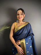 Sonakshi Women's Royal Blue Soft Cotton Silk Golden Zari Weaving Traditional Saree with Blouse - Distacart
