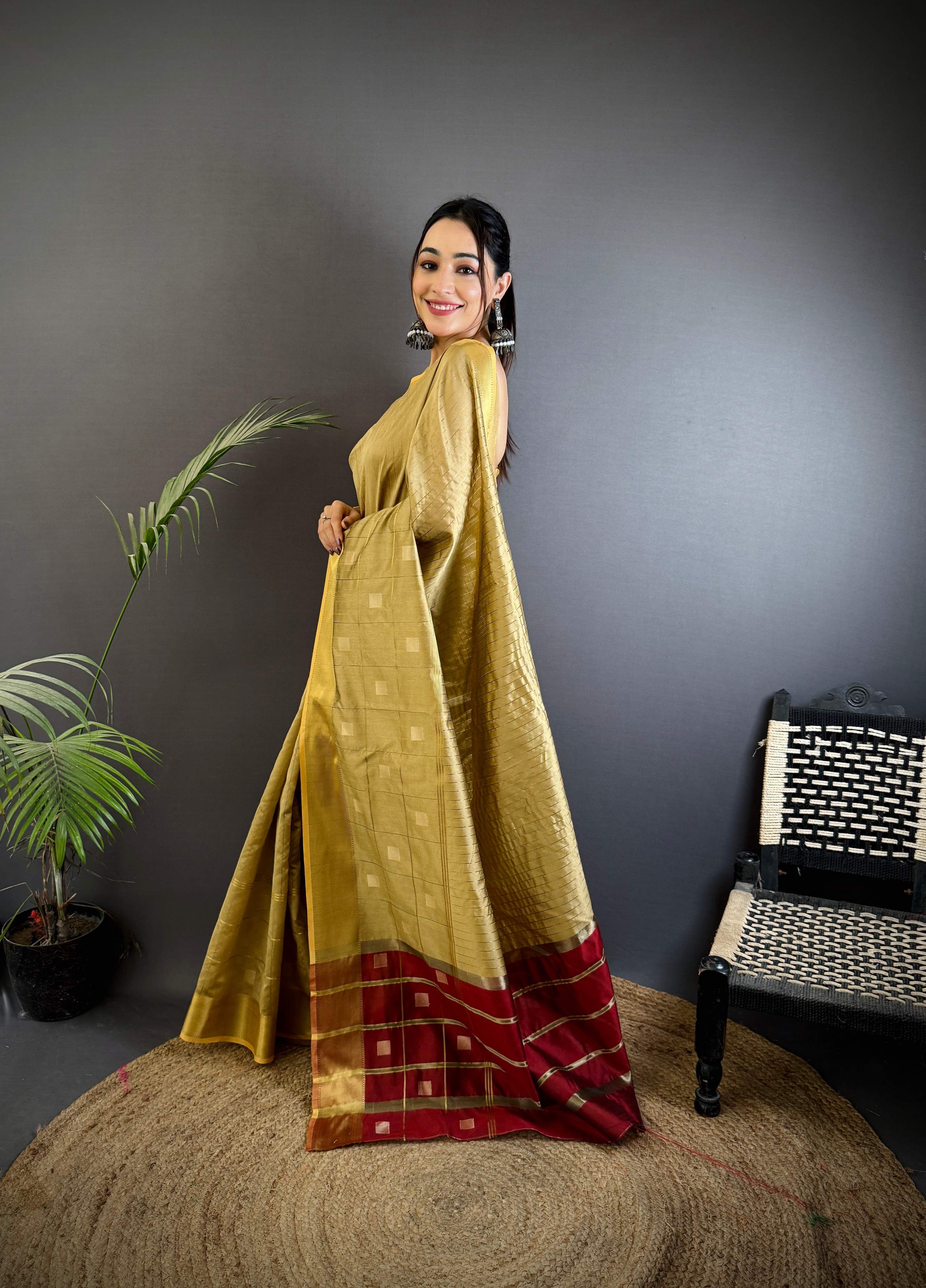 Sonakshi Women's Sona Gold Soft Cotton Silk Golden Zari Weaving Traditional Saree with Blouse - Distacart