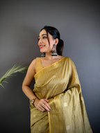 Sonakshi Women's Sona Gold Soft Cotton Silk Golden Zari Weaving Traditional Saree with Blouse - Distacart