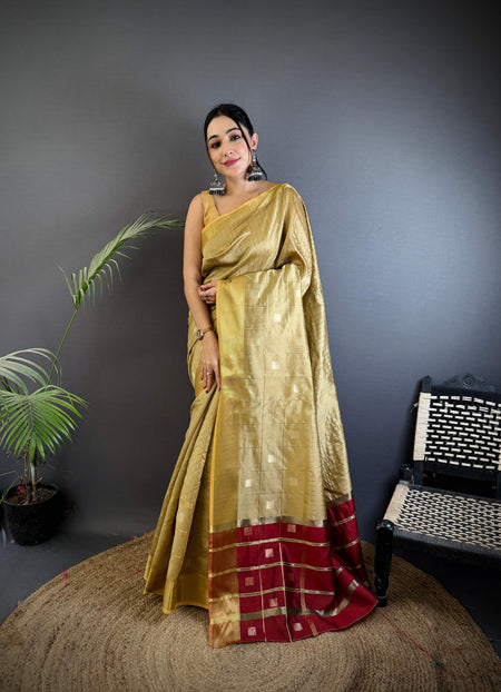 Sonakshi Women's Sona Gold Soft Cotton Silk Golden Zari Weaving Traditional Saree with Blouse