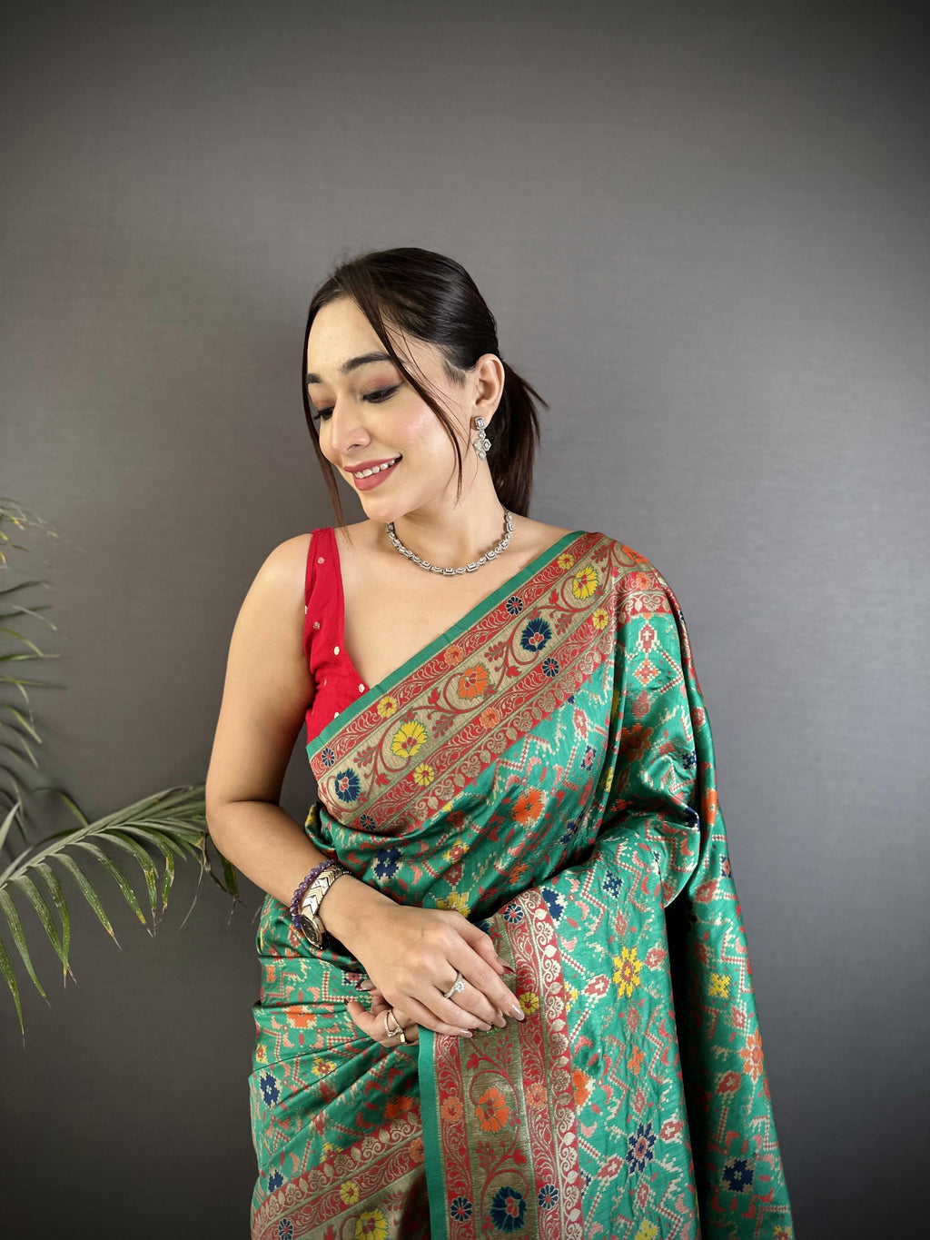 Sonakshi Women's Teal Banarsi Silk Tassel Weaving Traditional Saree with Blouse - Distacart