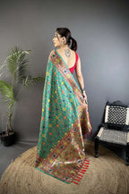 Sonakshi Women's Teal Banarsi Silk Tassel Weaving Traditional Saree with Blouse - Distacart